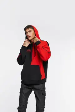 Forever 21 Forever 21 Colorblock Graphic Embroidered Hoodie Black/Red. 2