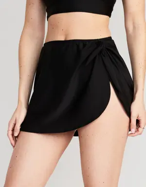 High-Waisted Wrap-Front Sarong Swim Skirt for Women black