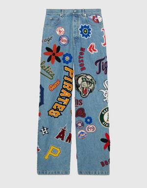 Denim pants with MLB™ and Gucci patches