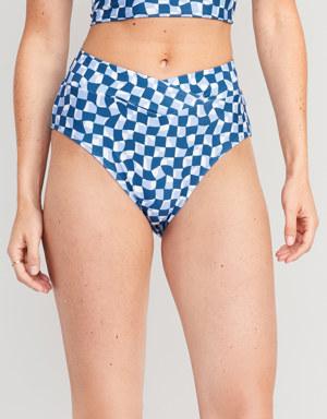 Matching High-Waisted Cross-Front Bikini Swim Bottoms for Women blue