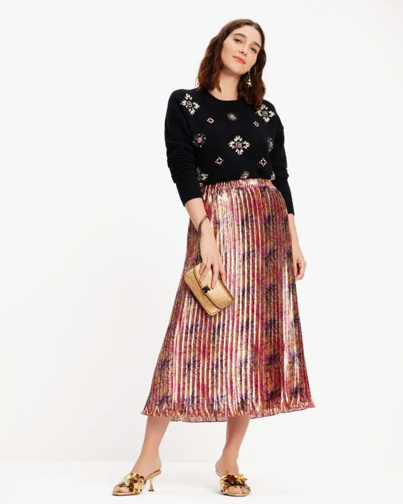 Kate Spade Winter Chrysanthemum Pleated Skirt. 2