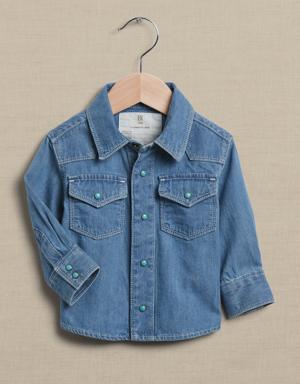 Chambray Western Shirt for Baby + Toddler blue