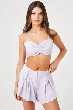 Forever 21 Forever 21 Satin Pleated Shorts Lavender. 2