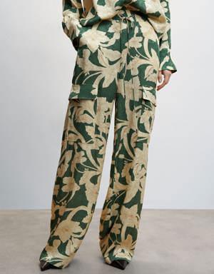 Floral jacquard pants with pockets