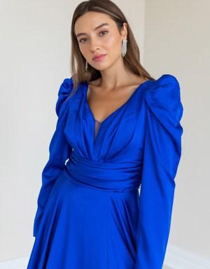 Deniz Butik Yırtmaçlı Saten Uzun Abiye - SAKS. 3 Deniz Butik Yırtmaçlı Saten Uzun Abiye - SAKS. 3