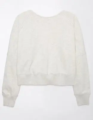 American Eagle Long-Sleeve Cropped Twist-Back Sweatshirt. 1