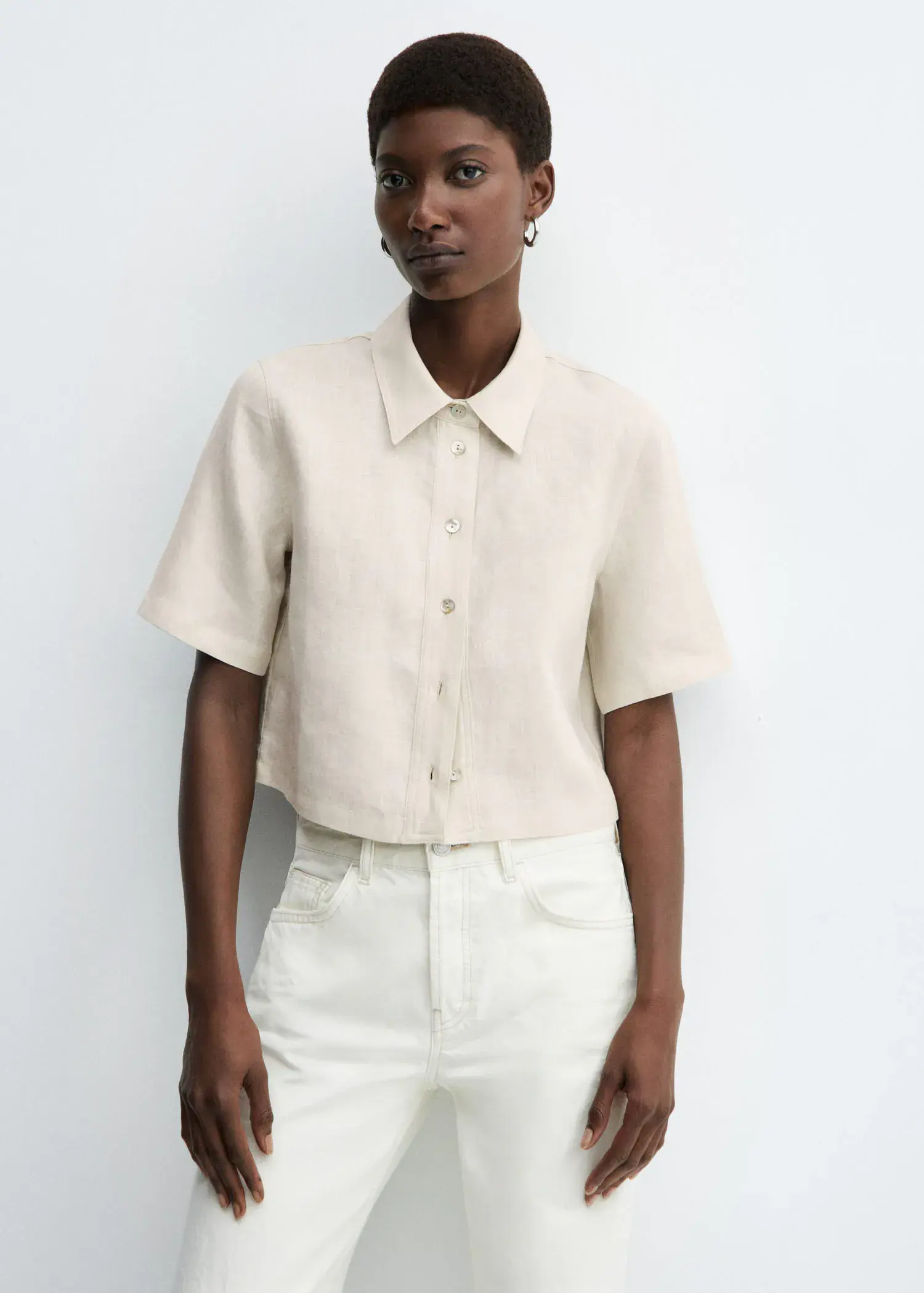 Mango Linen-blend short-sleeve shirt. 2
