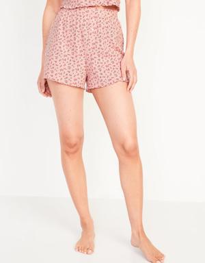 High-Waisted Lettuce-Edge Pointelle-Knit Pajama Shorts for Women -- 3-inch inseam red