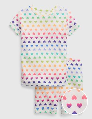 babyGap 100% Organic Cotton Rainbow Heart PJ Shorts Set white