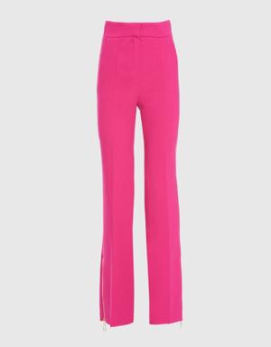 High Waist Pink Pants With Leg Zipper Detail