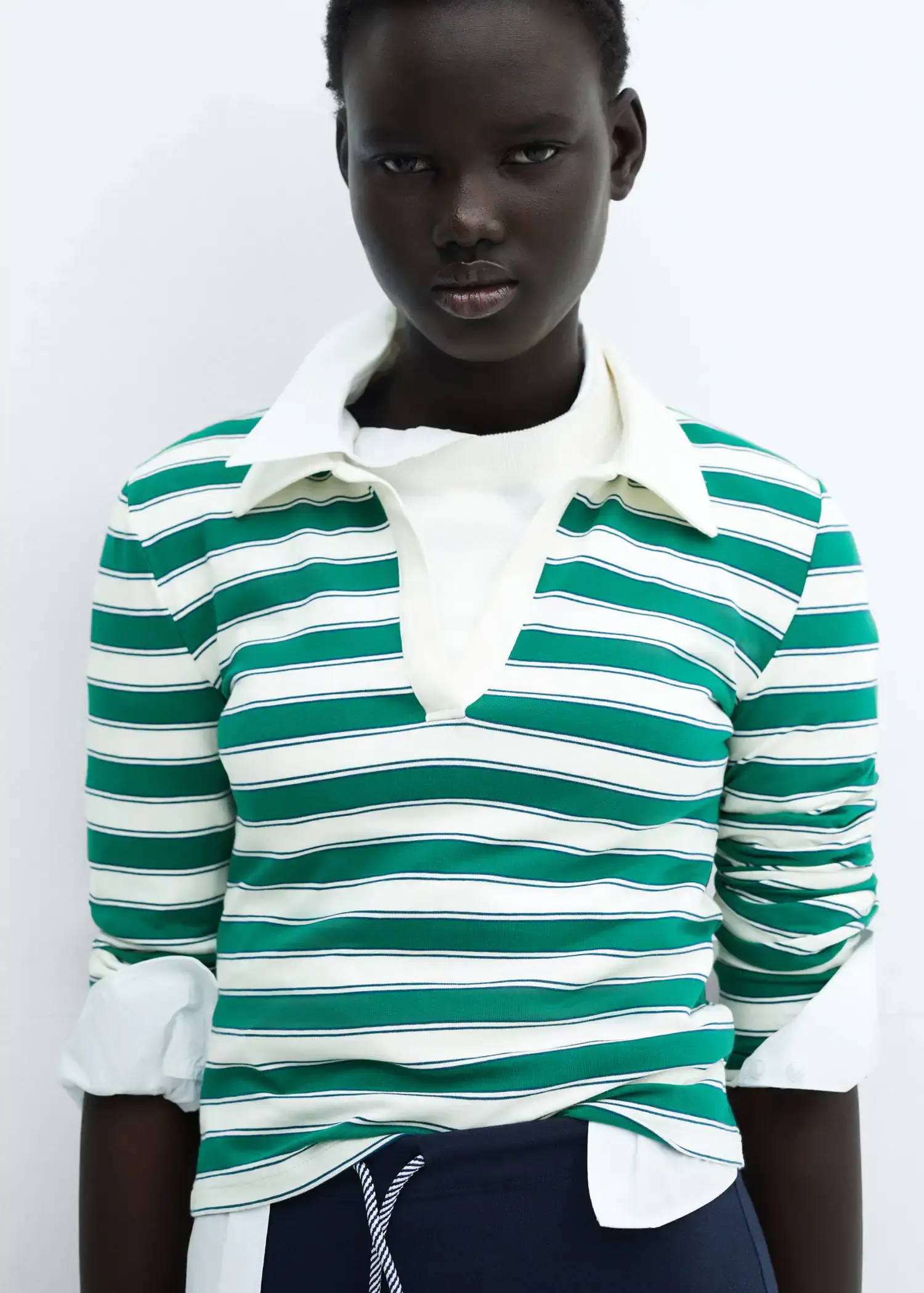 Mango Striped open neck polo shirt. 1