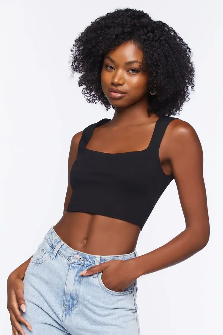 Forever 21 Forever 21 Ponte Knit Crop Top Black. 1