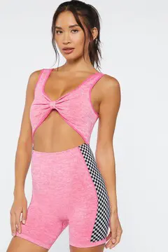 Forever 21 Forever 21 Active Checkered Seamless Romper Miami Pink. 2