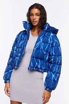 Forever 21 Forever 21 Abstract Lightning Print Puffer Jacket Blue/Multi. 2