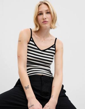 Mini Rib Cropped Tank Top with Shelf-Bra black