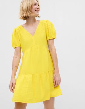 Gap Crinkle Gauze Puff Sleeve Tiered Mini Dress yellow