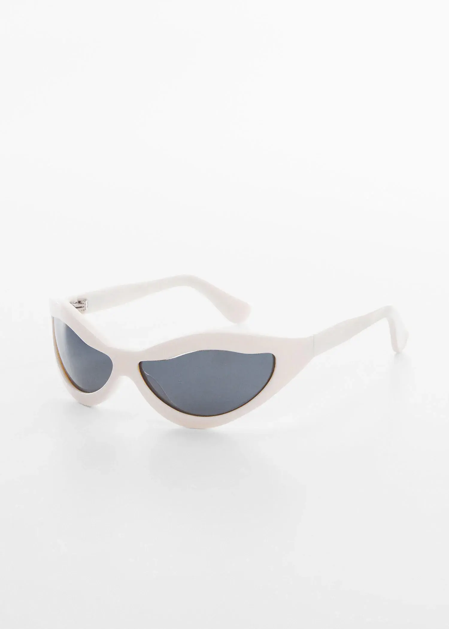 Mango Irregular crystals sunglasses. a pair of white sunglasses on a white surface. 