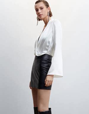 Satin blouse with crossed neck