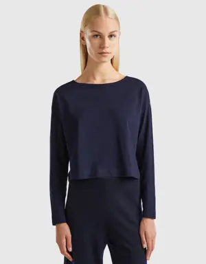 dark blue long fiber cotton t-shirt