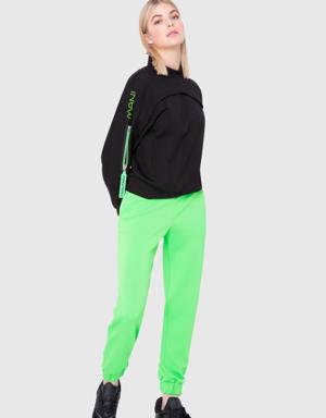 Neon Zipper Detailed Half Turtleneck Collar Sweatshirt