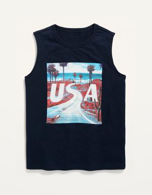 Americana Graphic Sleeveless Muscle T-Shirt for Boys blue