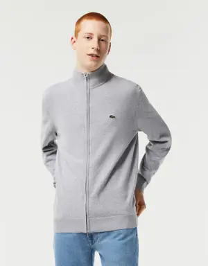 Lacoste Men's Stand-up Collar Organic Cotton Zippered Sweater