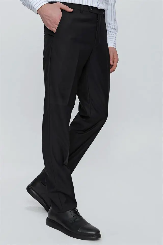 İmza Siyah Gabardin Yan Cepli Comfort Fit Rahat Kesim Basic Pantolon 1003235005. 2