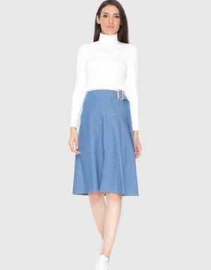 Belt Detailed Blue Skirt