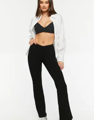 Forever 21 Ribbed Mid Rise Flare Pants Black