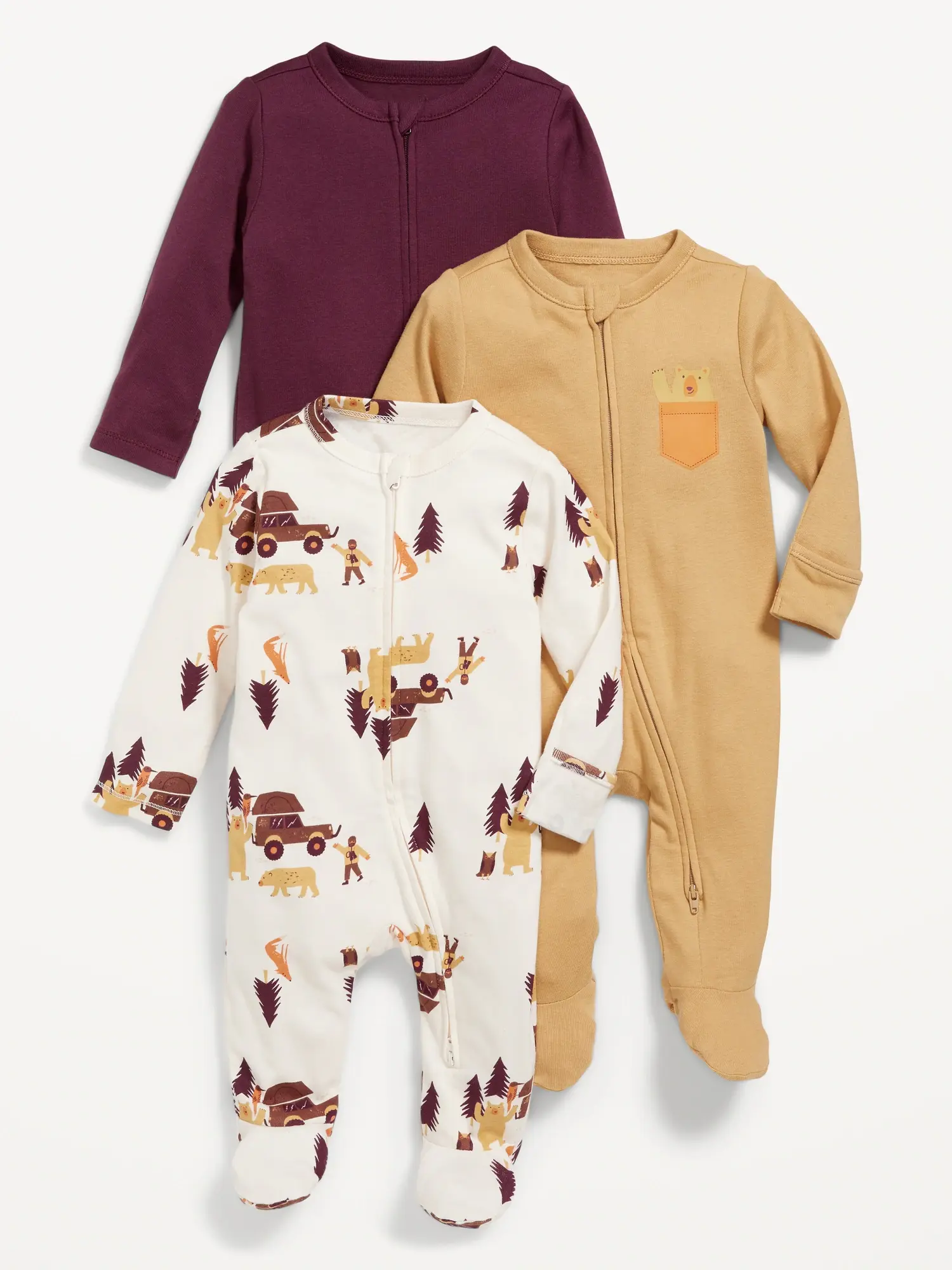 Old Navy 3-Pack Unisex 2-Way-Zip Sleep & Play Footed One-Piece for Baby orange. 1