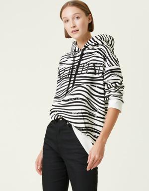 Kapüşonlu Zebra Desenli Sweatshirt