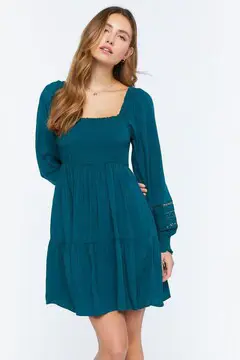 Forever 21 Forever 21 Cutout Tiered Babydoll Dress Teal. 2