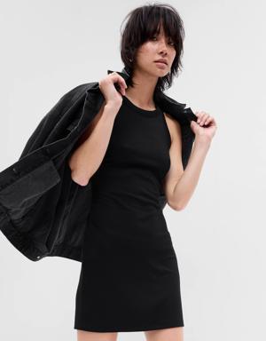 Rib Halter Tank Dress black