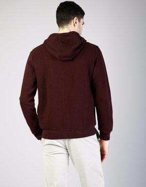 Bordo İp Detaylı Kapüşonlu Uzun Kol Sweatshirt