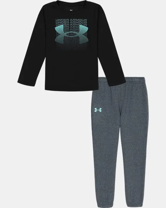 Under Armour Infant Boys' UA Fader Block Logo Long Sleeve & Joggers Set. 1