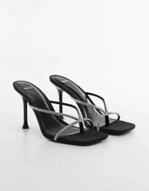 Heeled sandals with rhinestone straps