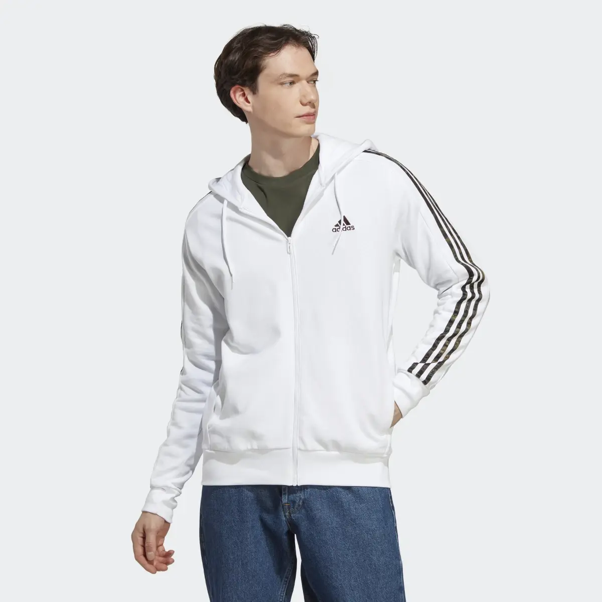 Adidas Felpa con cappuccio Essentials French Terry 3-Stripes Full-Zip. 2