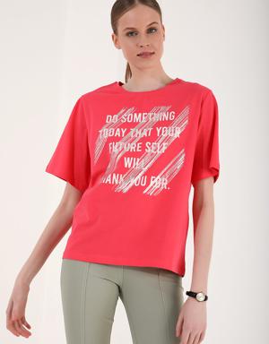 Rose Deforme Yazı Baskılı O Yaka Kadın Oversize T-Shirt - 97133