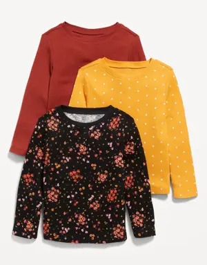 Unisex Long-Sleeve T-Shirt 3-Pack for Toddler black