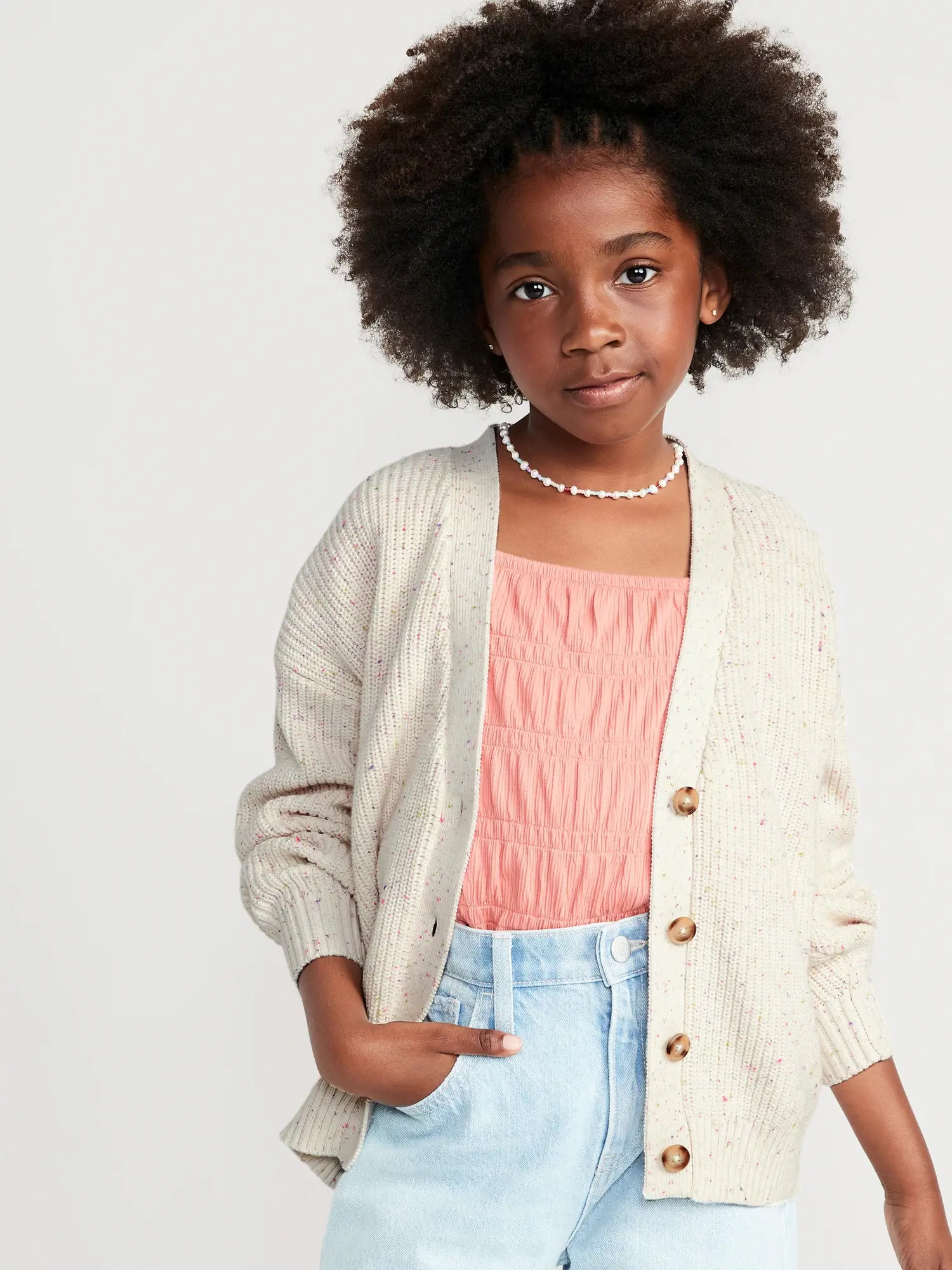 Old Navy Cocoon Cardigan for Girls white. 1
