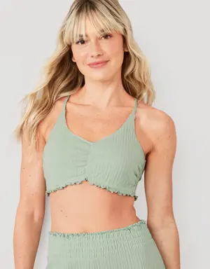 Pointelle-Knit Bralette Top for Women green