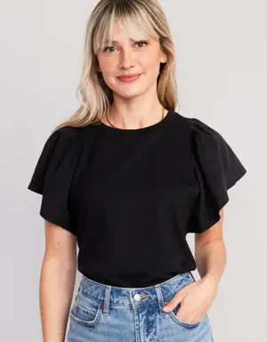 Flutter-Sleeve Paneled T-Shirt for Women black