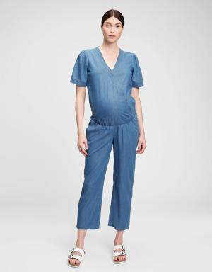 Maternity V-Neck Jumpsuit blue