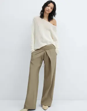 Wideleg trousers with turn-up waist
