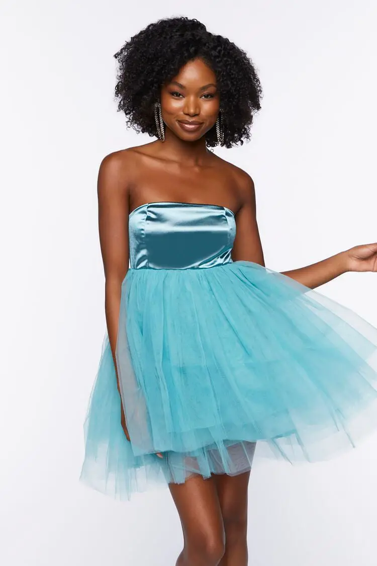 Forever 21 Forever 21 Satin Tulle Mini Dress Aqua. 1