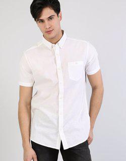 Regular Fit Shirt Neck Erkek Beyaz Kısa Kol Gömlek
