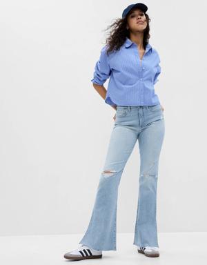 High Rise Split-Hem '70s Flare Jeans blue