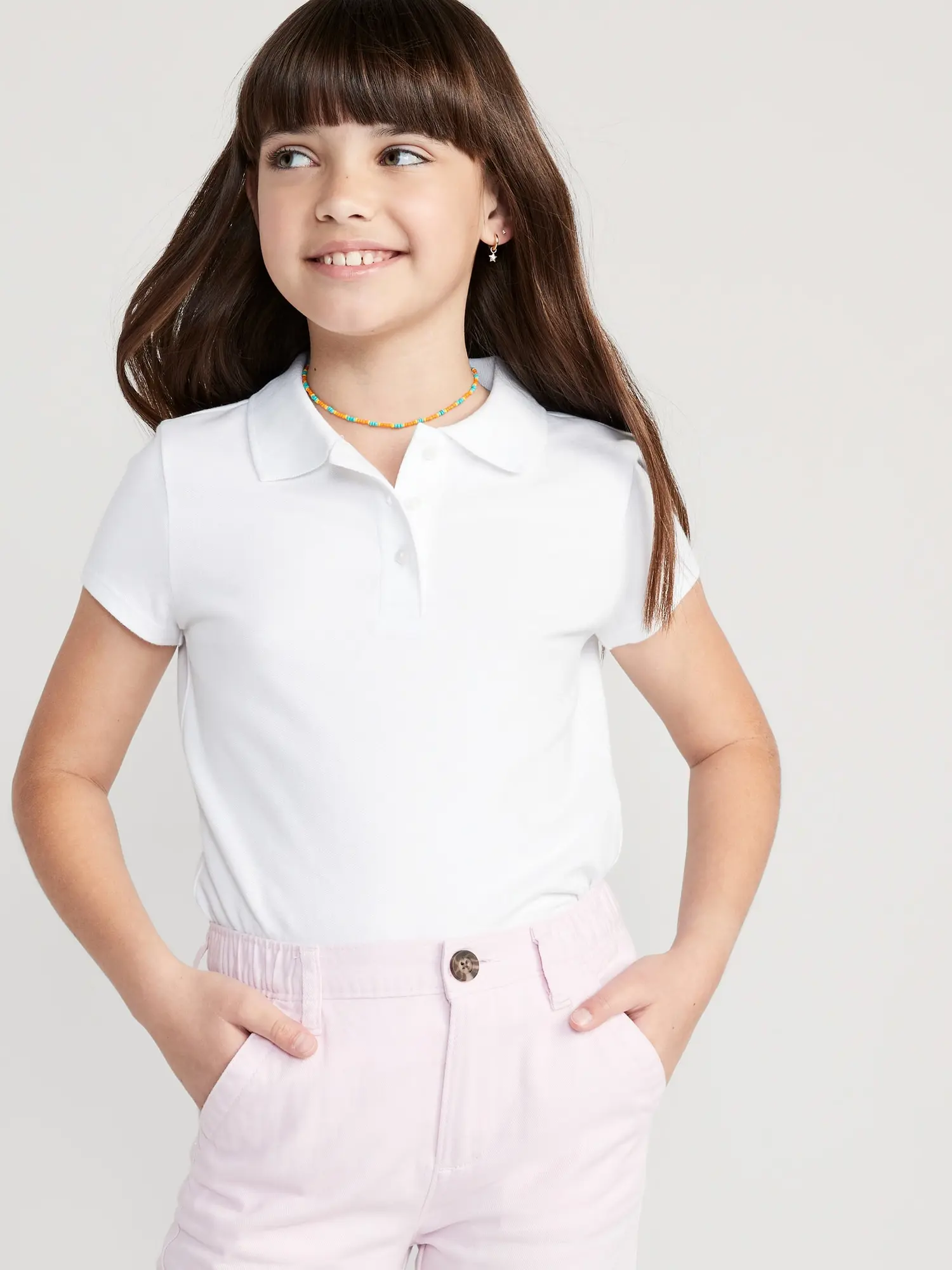 Old Navy Uniform Pique Polo Shirt for Girls white. 1
