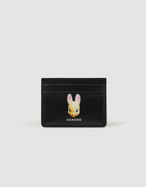 Leather card holder with rabbit print