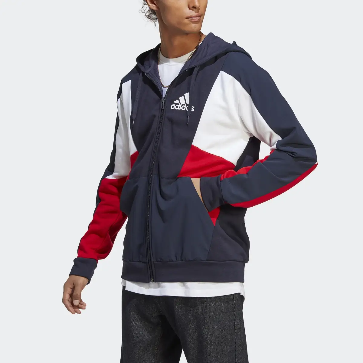 Adidas Essentials Colorblock Full-Zip Hoodie. 1